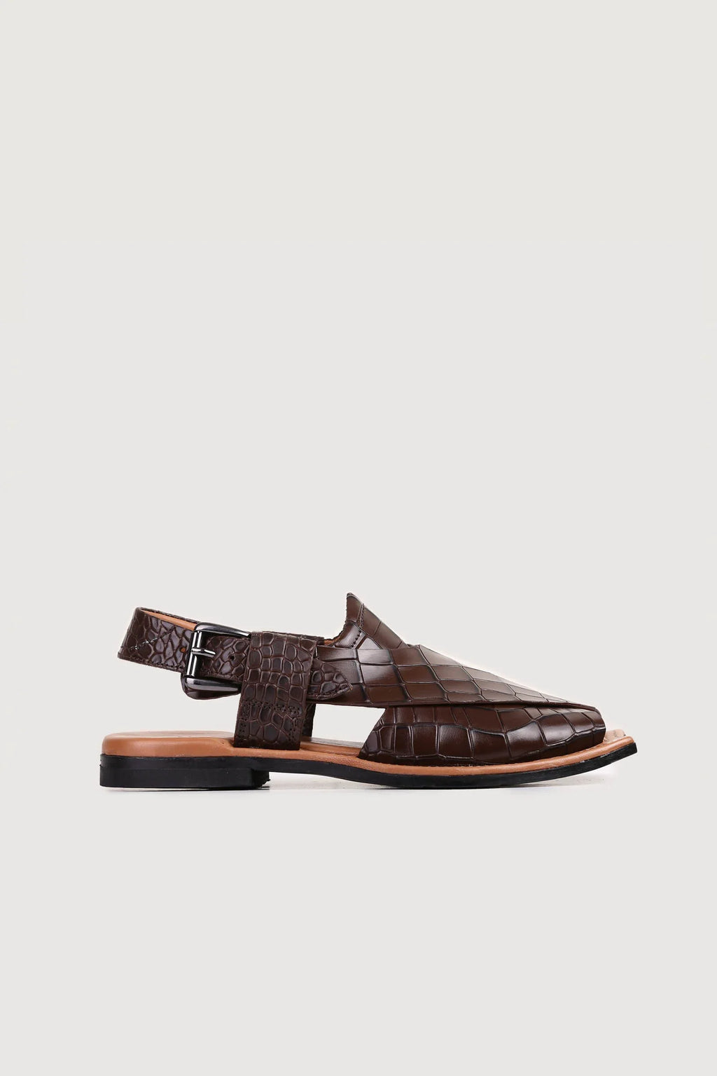 Ghazab Khan Croc Print Luxury Leather Peshawari - Novado - Choco-Brown