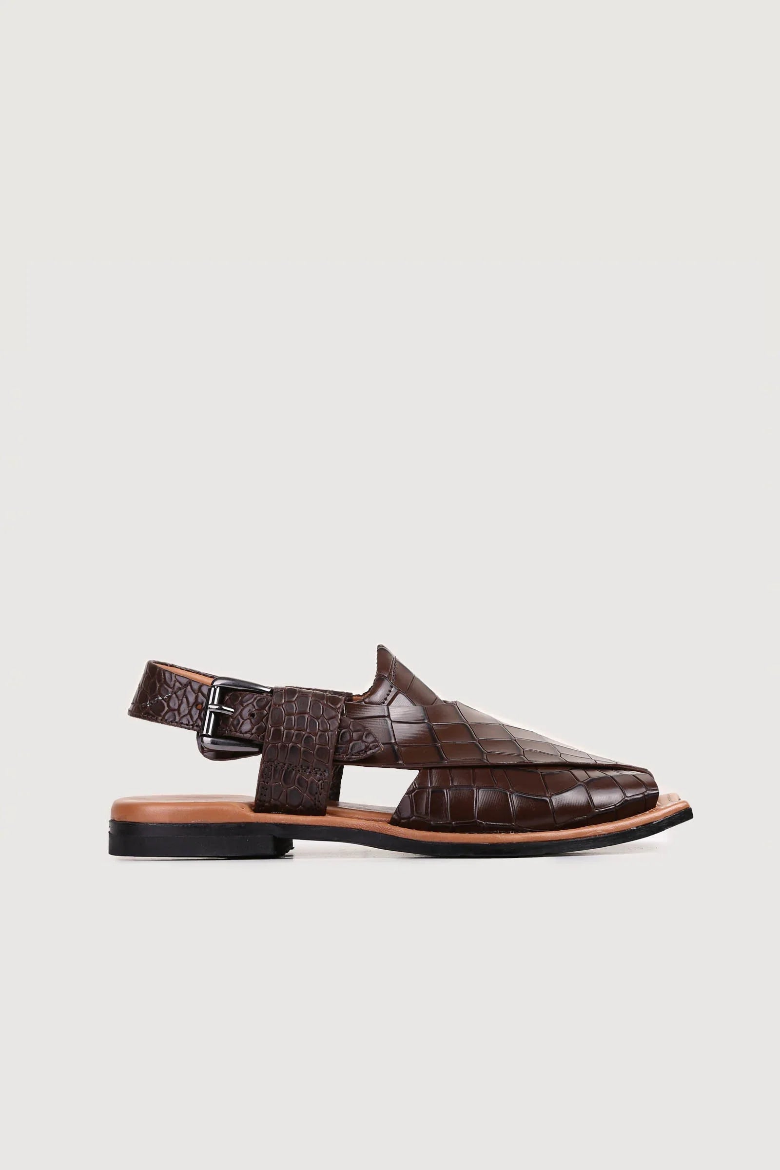 Ghazab Khan Croc Print Luxury Leather Peshawari - Novado - Choco-Brown