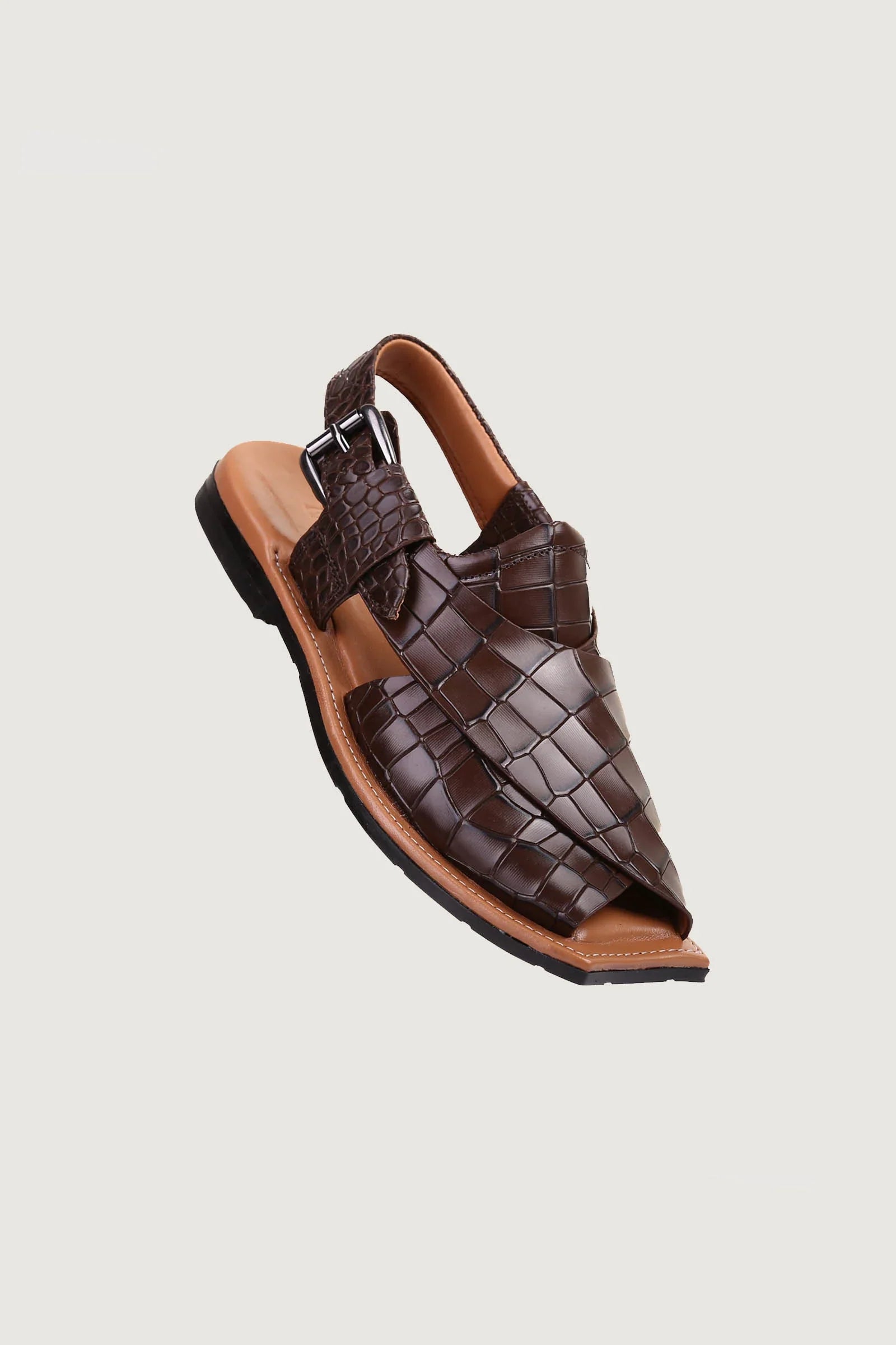 Ghazab Khan Croc Print Luxury Leather Peshawari - Novado - Choco-Brown