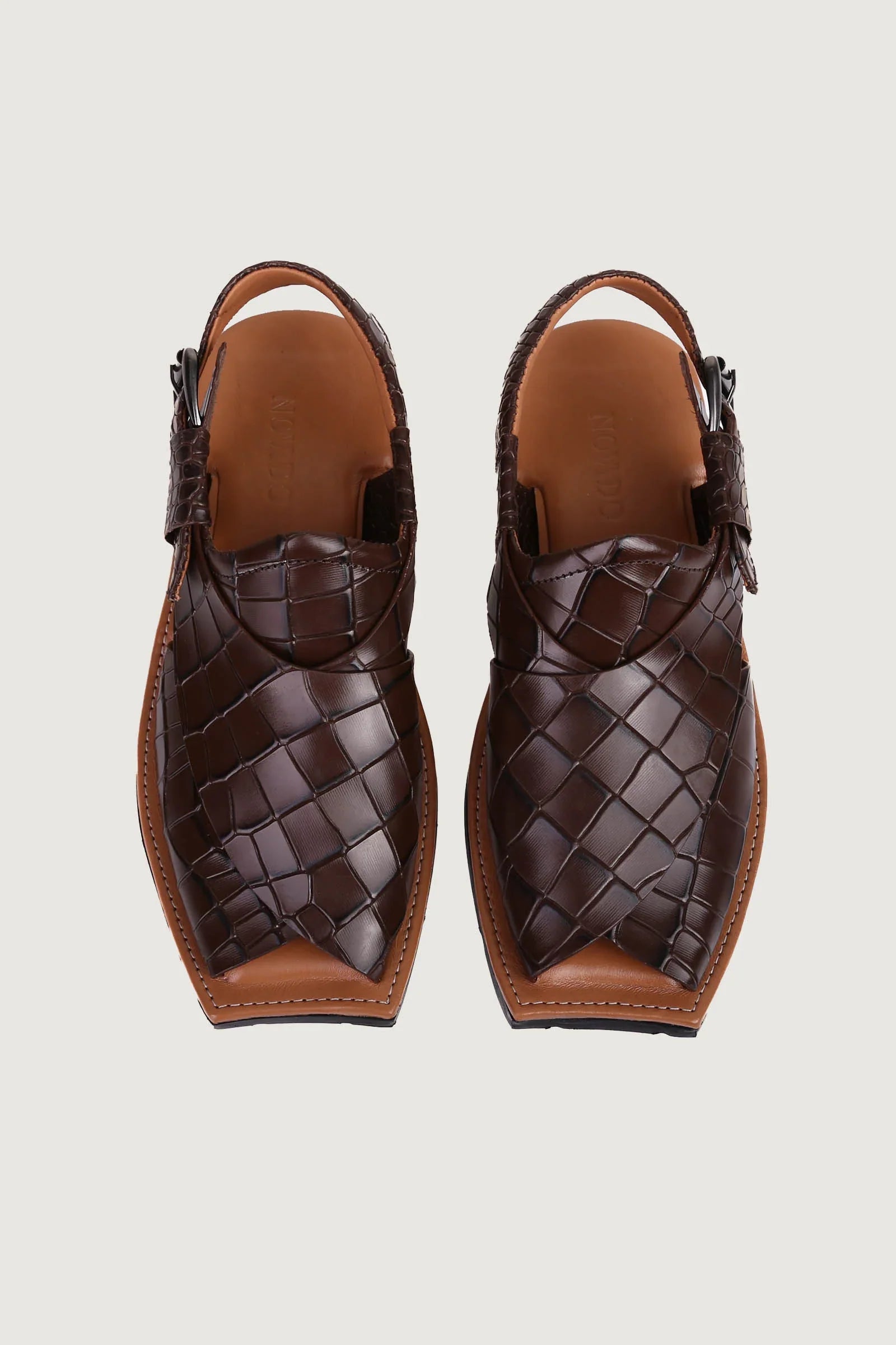 Ghazab Khan Croc Print Luxury Leather Peshawari - Novado - Choco-Brown
