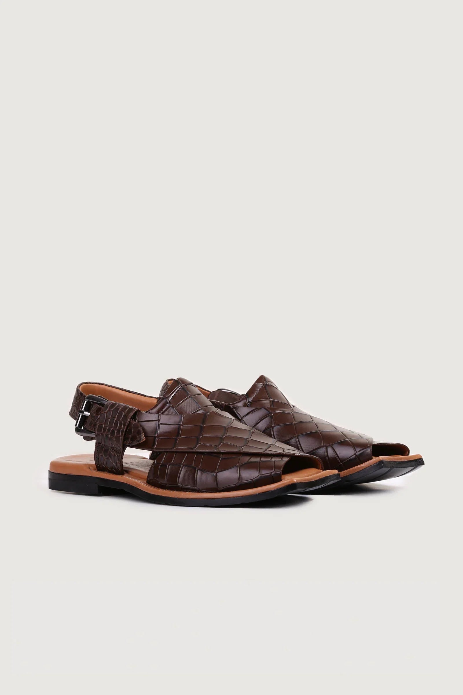 Ghazab Khan Croc Print Luxury Leather Peshawari - Novado - Choco-Brown