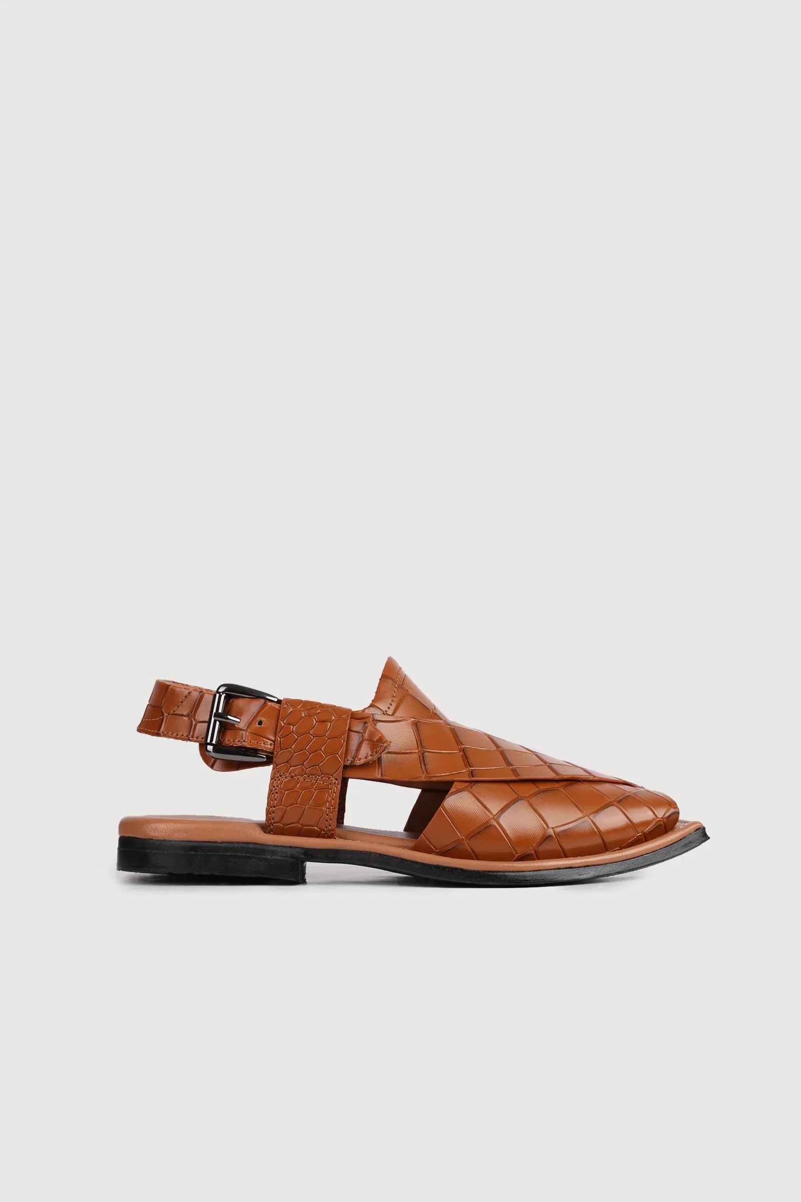 Ghazab Khan Croc Print Luxury Leather Peshawari - Novado - Tan