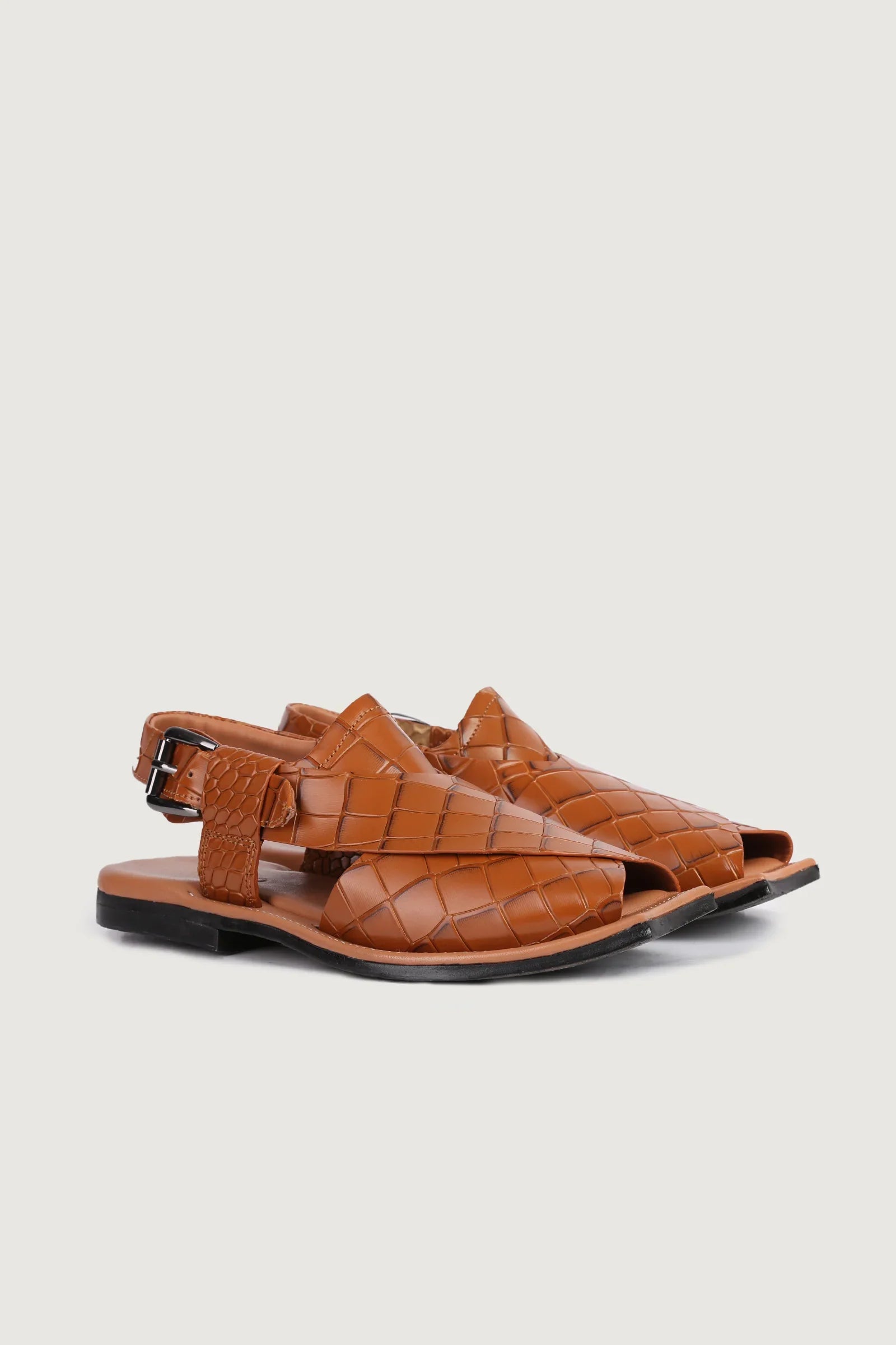 Ghazab Khan Croc Print Luxury Leather Peshawari - Novado - Tan