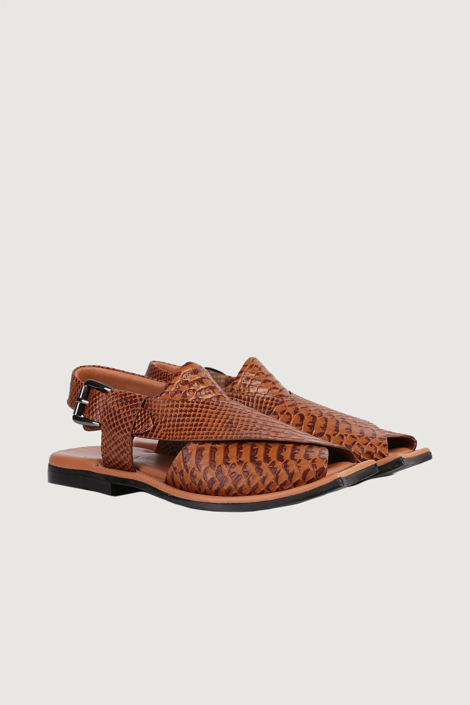 hazab Khan Croc Print Luxury Leather Peshawari - Novado - Tan