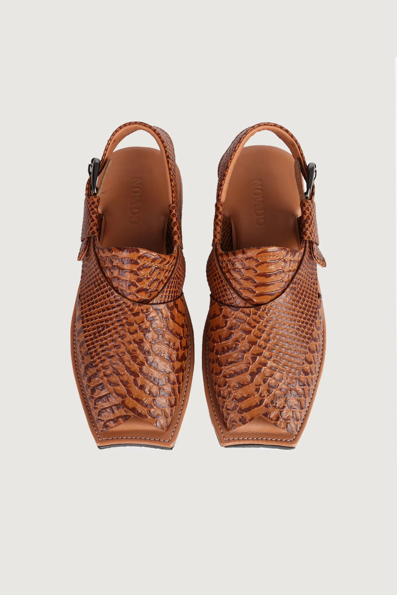 hazab Khan Croc Print Luxury Leather Peshawari - Novado - Tan