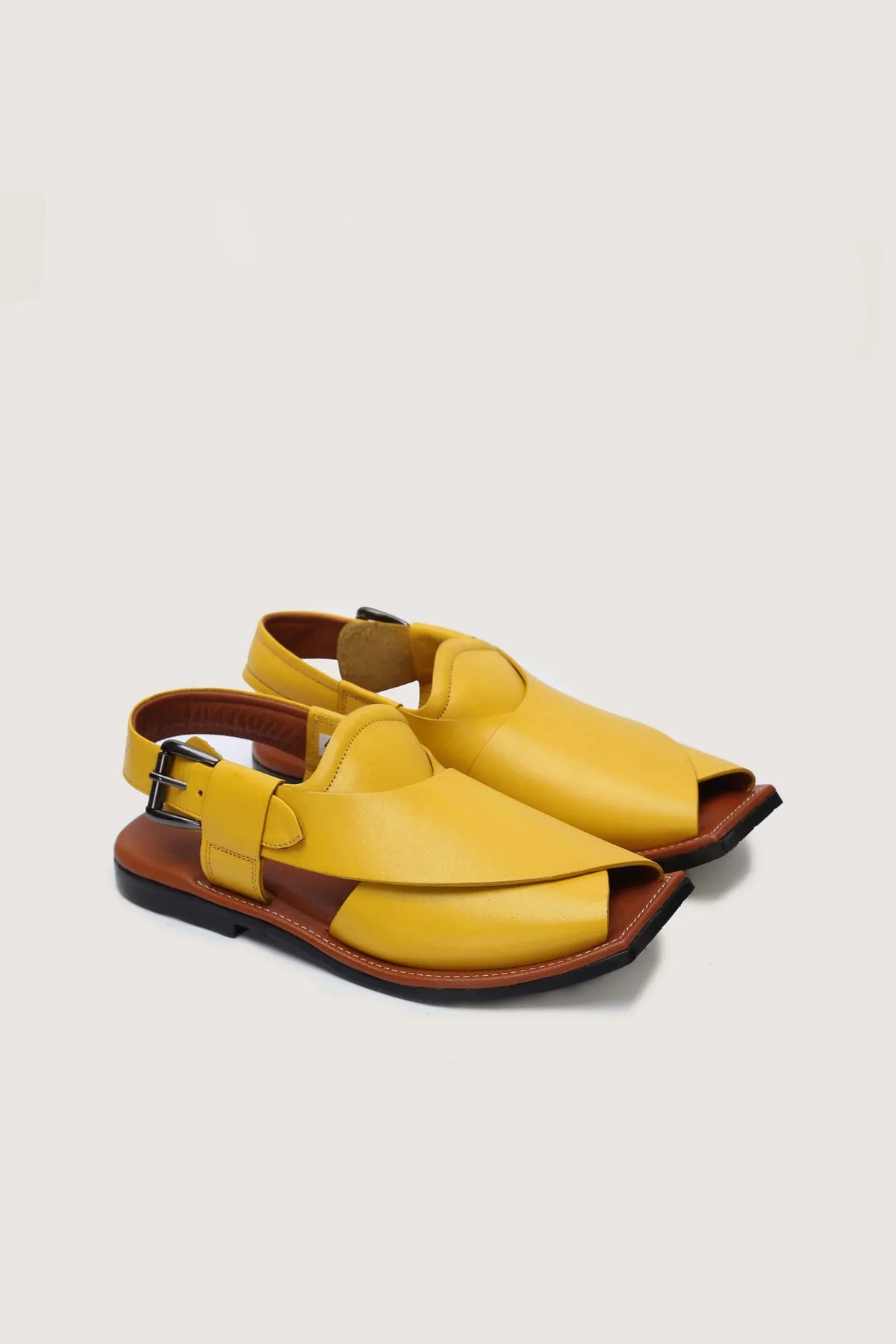 Ghazab Khan Luxury Leather Peshawari - Novado - Yellow