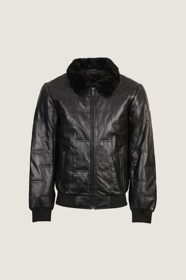 Bomber Leather Jacket With Fur Collar