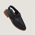 Hand-Woven King Khan Black Sheep Leather Peshawari Chappals. - Novado