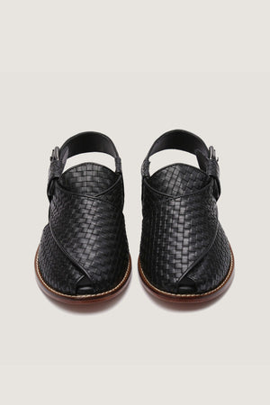 Hand-Woven King Khan Black Sheep Leather Peshawari Chappals novado