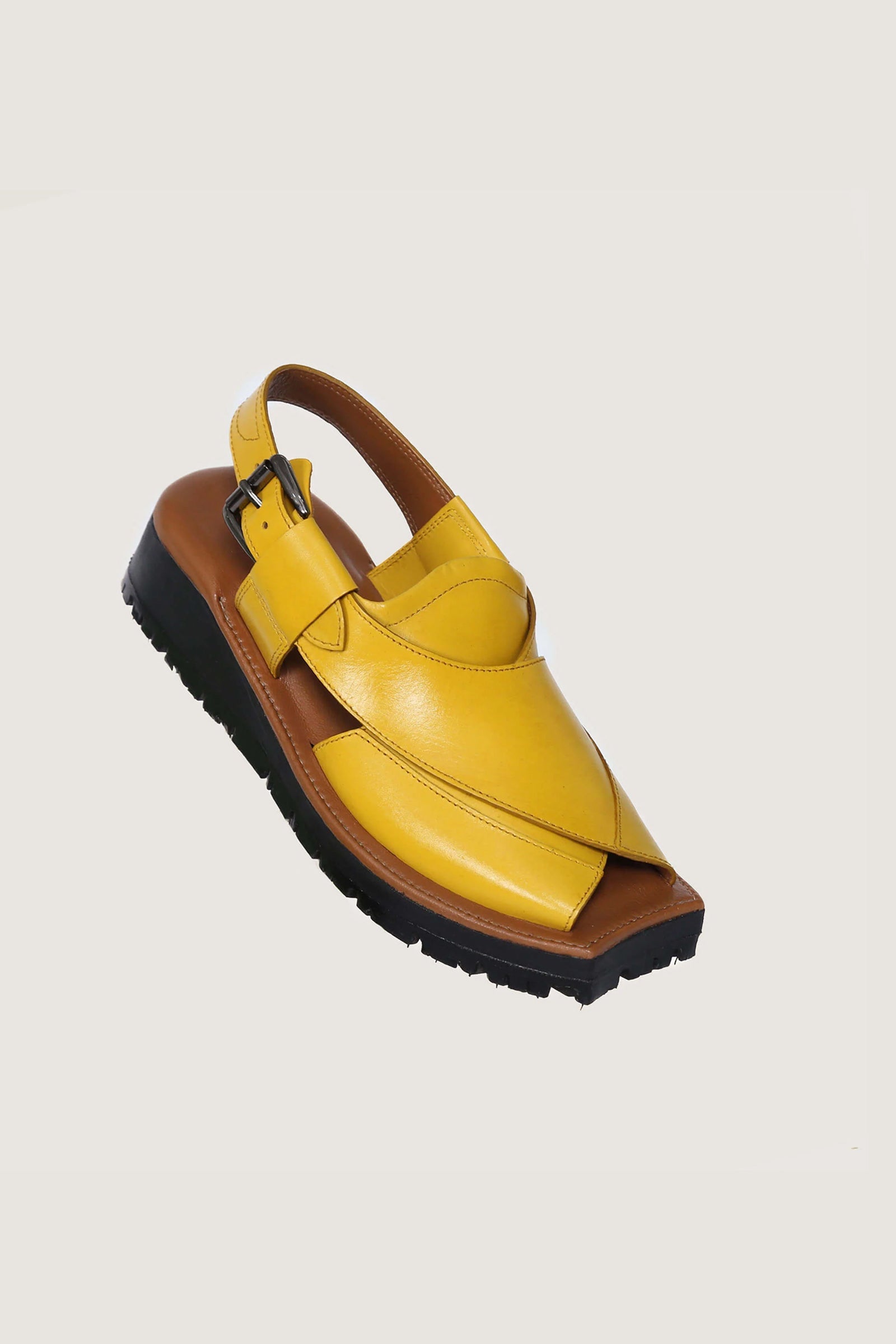 Handmade "Kaptaan Peshawari Chappal" Yellow Buffalo Leather Shoes | Made in Pakistan