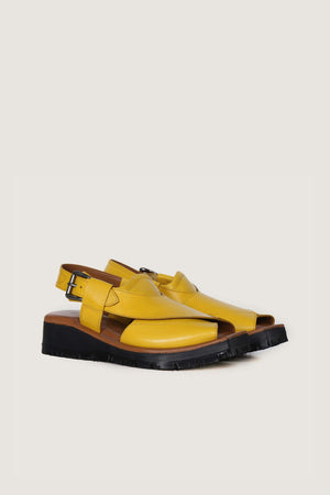 Handmade "Kaptaan Peshawari Chappal" Yellow Buffalo Leather Shoes | Made in Pakistan