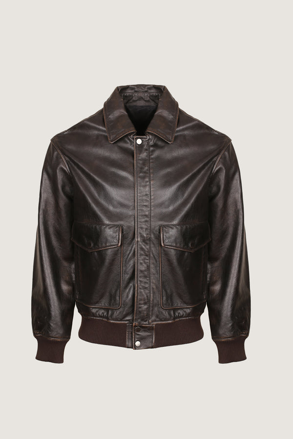 2 Pocket Style Leather Jacket With Shirt Collar