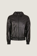 Bomber Leather Jacket With Hoodie | Men