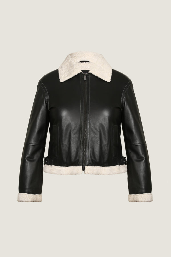 Classic Leather Jacket With Fur Collar