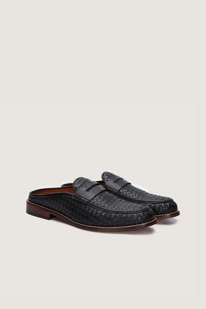 Penny Backless Woven Leather Mules Novado