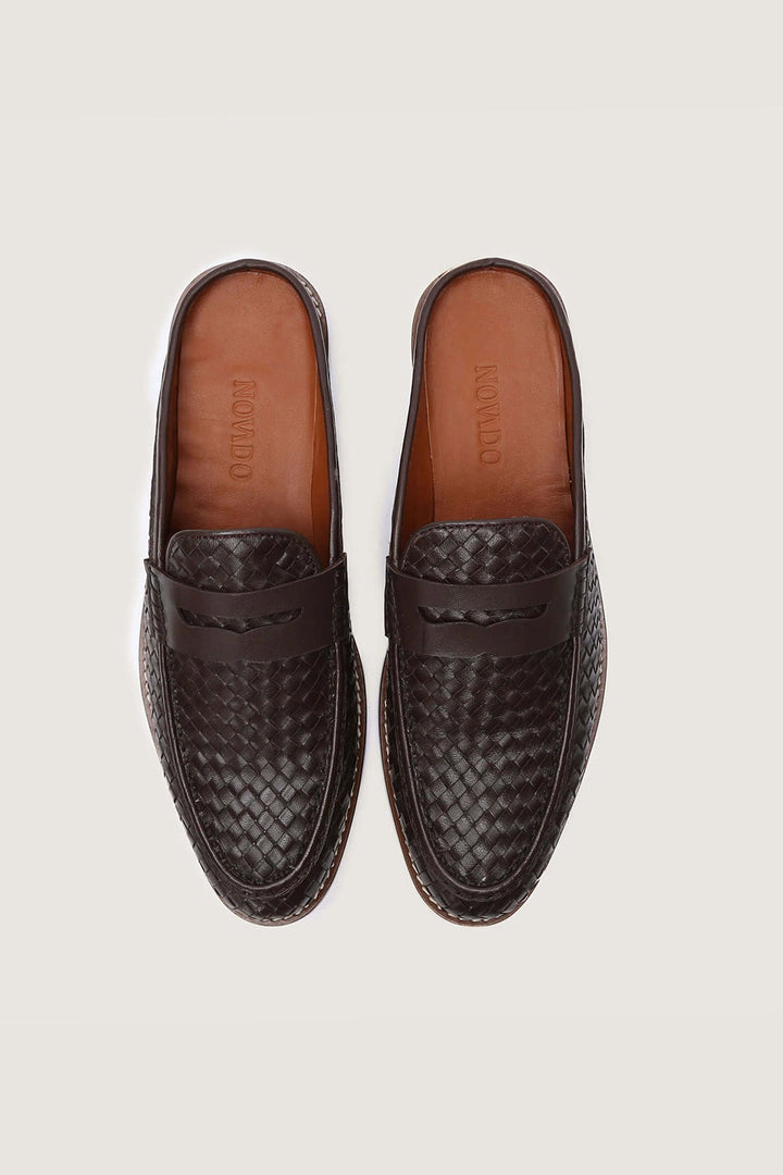 Penny Backless Woven Leather Mules Novado