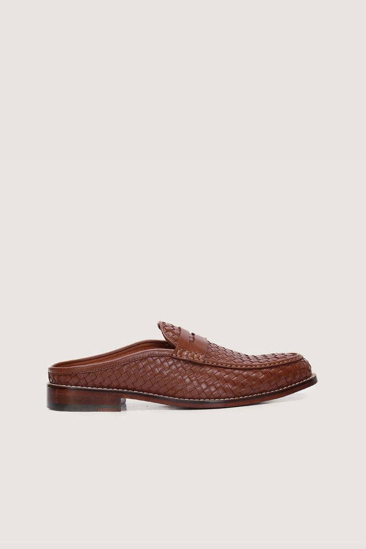 Penny Backless Woven Leather Mules Novado