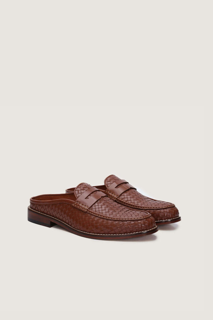 Penny Backless Woven Leather Mules Novado