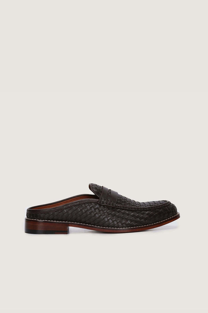 Penny Backless Woven Leather Mules Novado