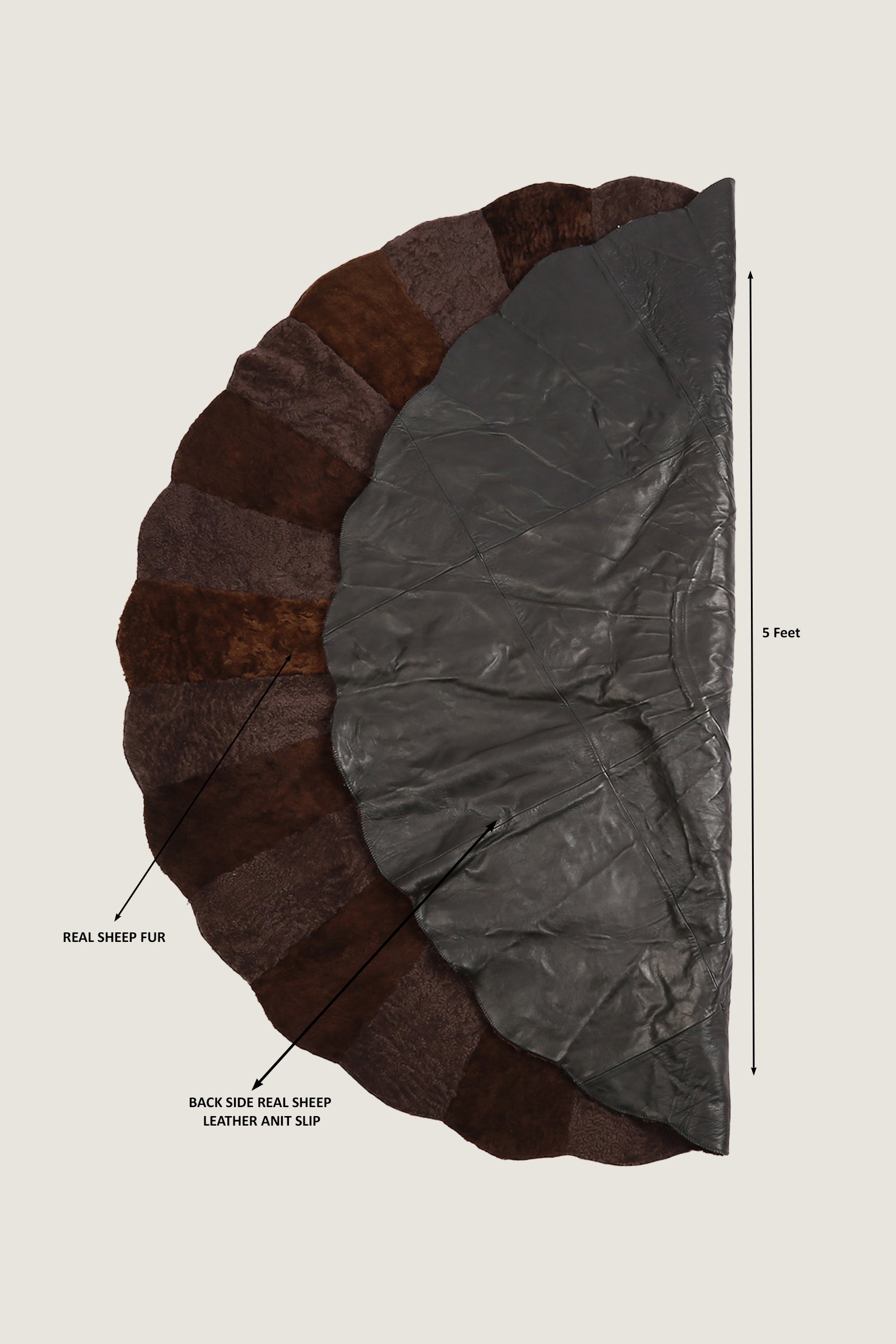 Round Sheep Bliss Leather Fur Rug