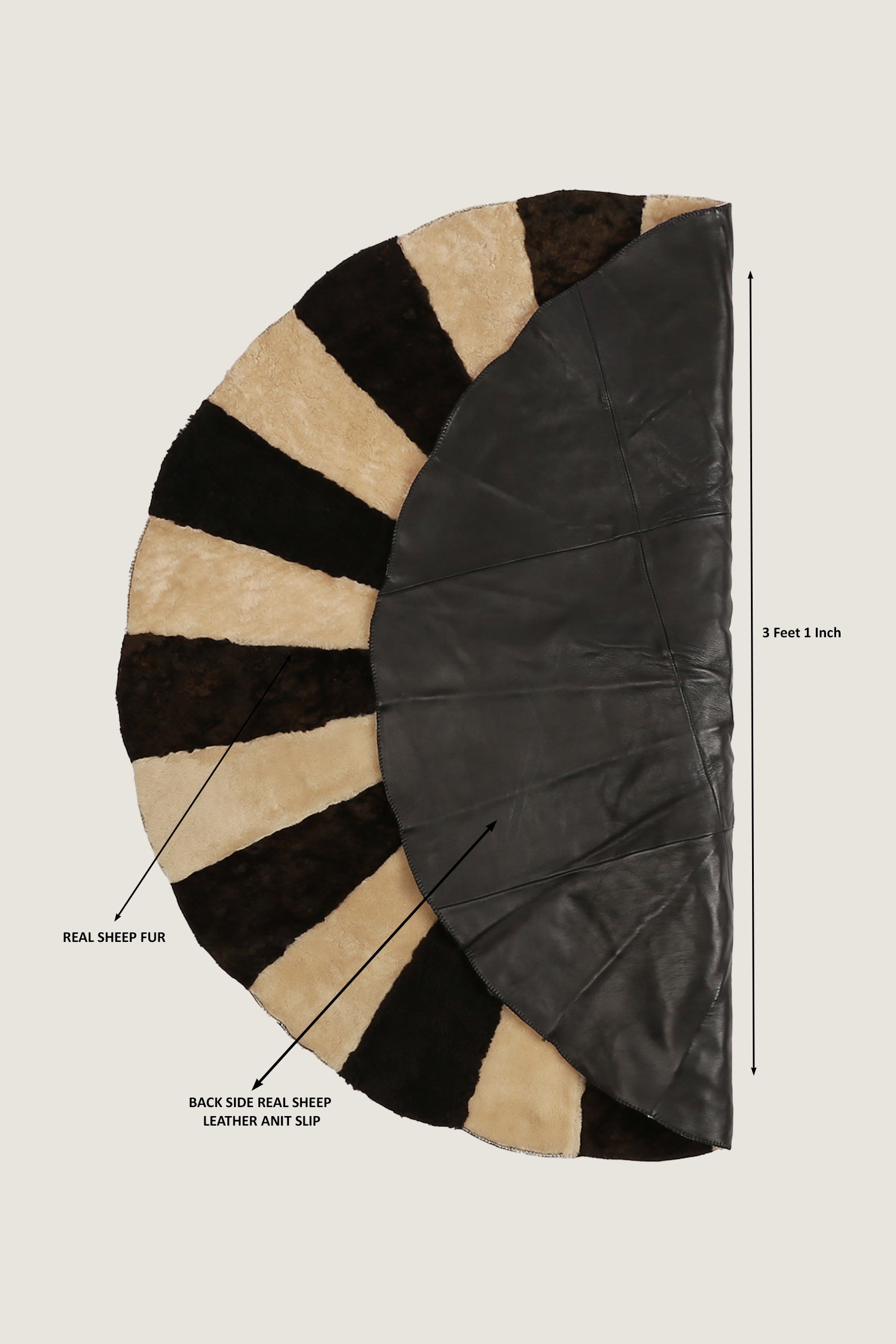 Round Sheep Bliss Leather Fur Rug