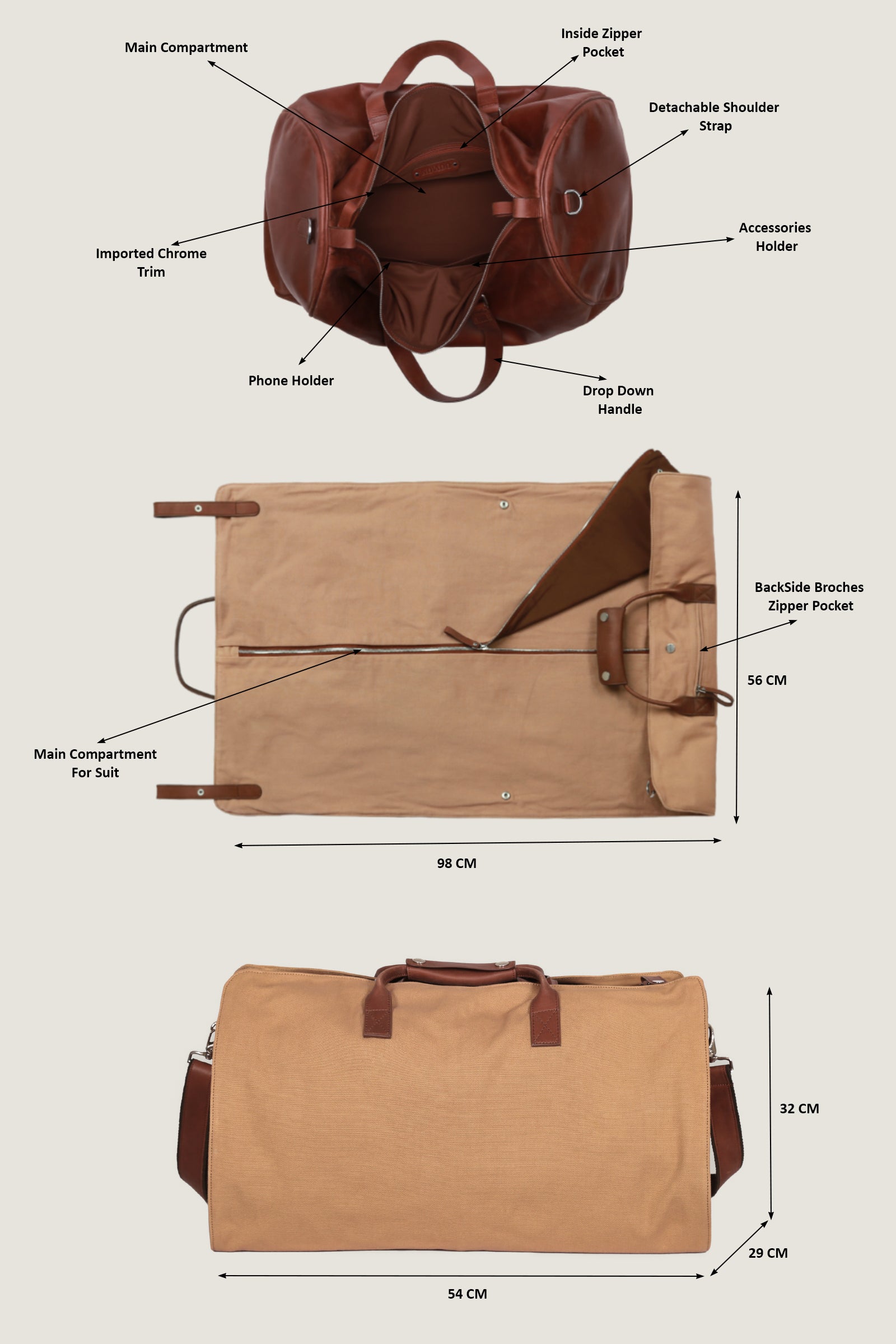 Leather Duffle Bag with suit Bag