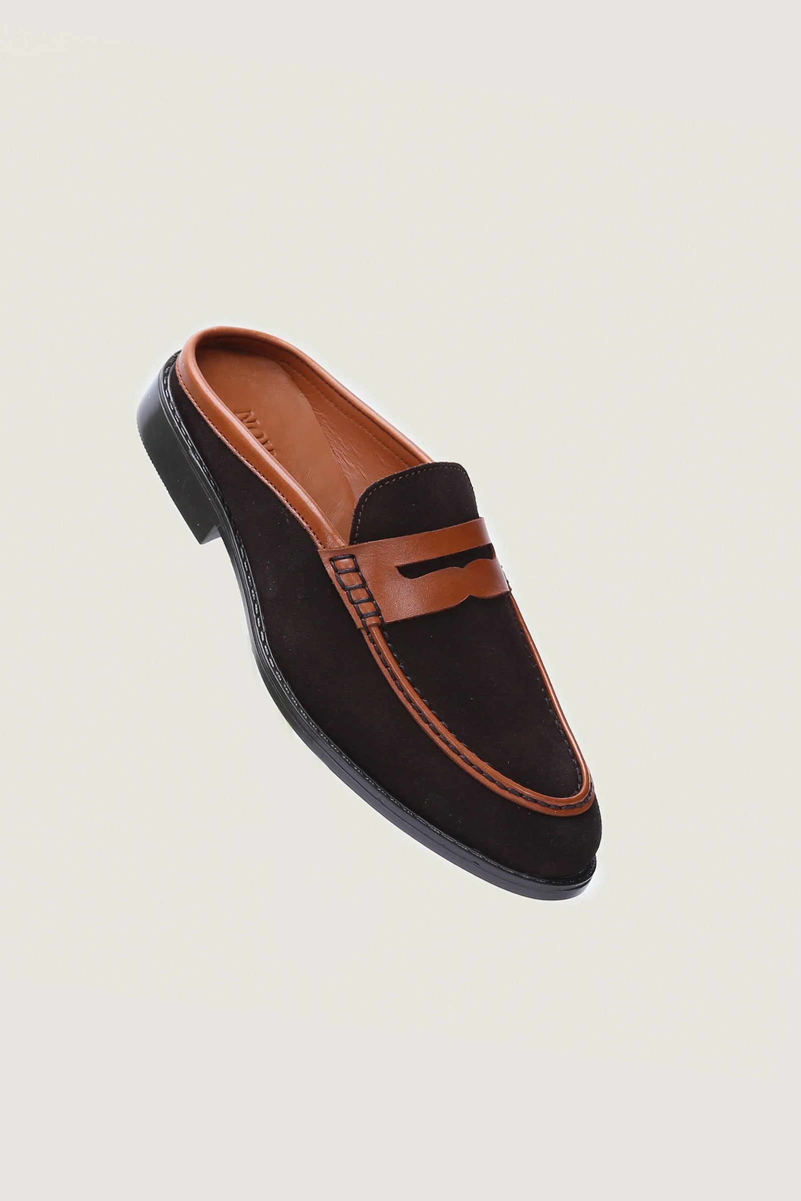 Suede Leather Penny Mules with Rubber Sole Novado