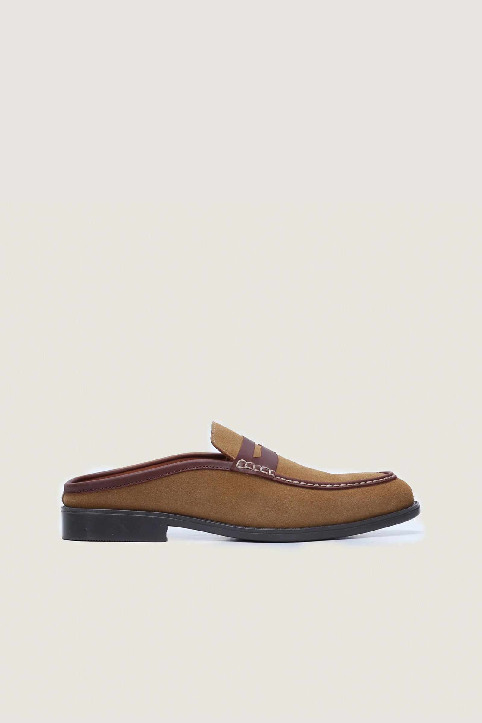 Suede Leather Penny Mules with Rubber Sole Novado