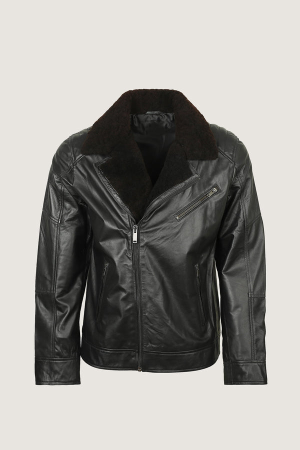 Biker Leather Jacket with Fur Collar